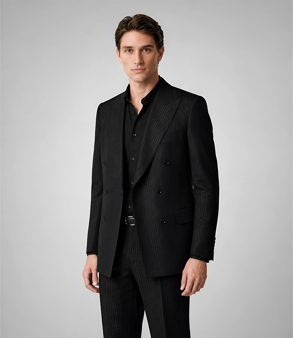 Shop Men's Tailored Black Pinstripe Wool Blend Suit - Suit Heritage