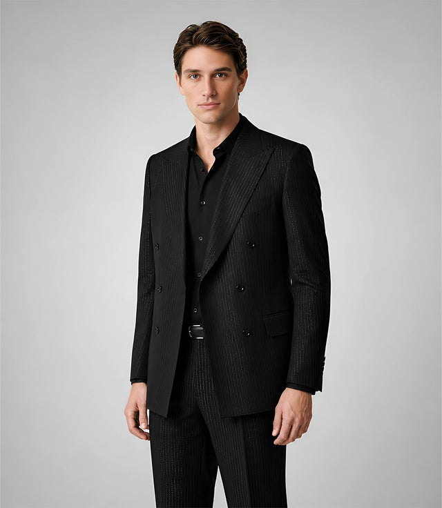 Shop Men's Tailored Black Pinstripe Wool Blend Suit - Suit Heritage