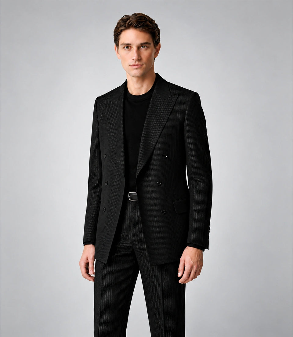 Shop Men's Tailored Black Pinstripe Wool Blend Suit -  Suit Heritage