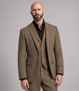 Shop Men's Tweed Herringbone Brown 3 Piece Suit - Suit Heritage