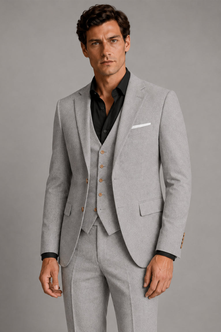 Shop Men's Tweed Solid Light Grey 3 Piece Suit - Suit Heritage