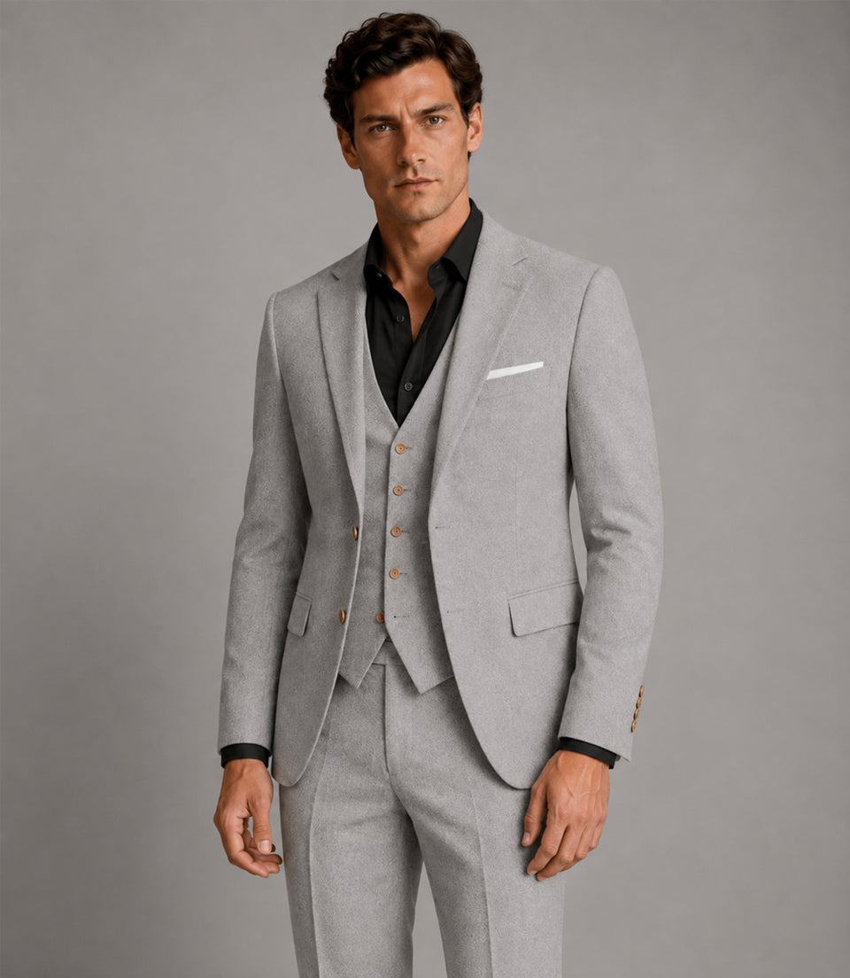 Shop Men's Tweed Solid Light Grey 3 Piece Suit - Suit Heritage