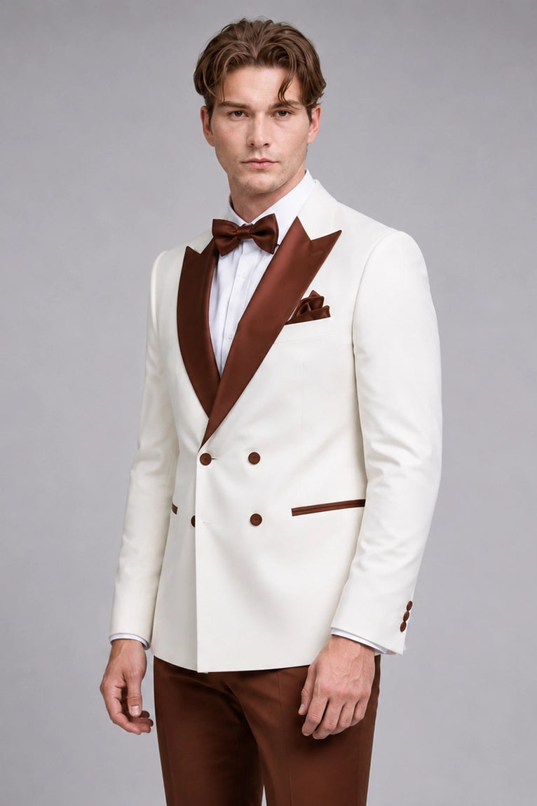 Shop Men's White & Brown Groom Wedding Suit - Suit Heritage