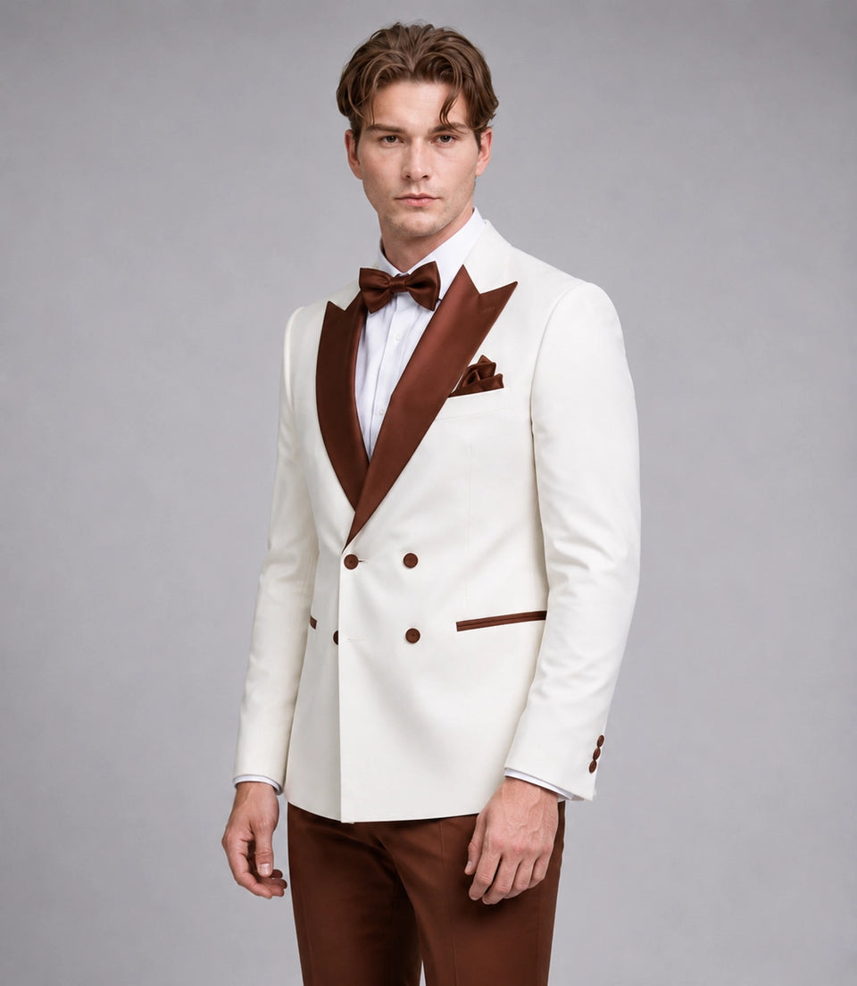 Shop Men's White & Brown Groom Wedding Suit - Suit Heritage