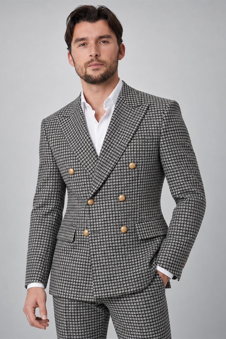 Shop Men's White Houndstooth Double Breasted Suit - Suit Heritage