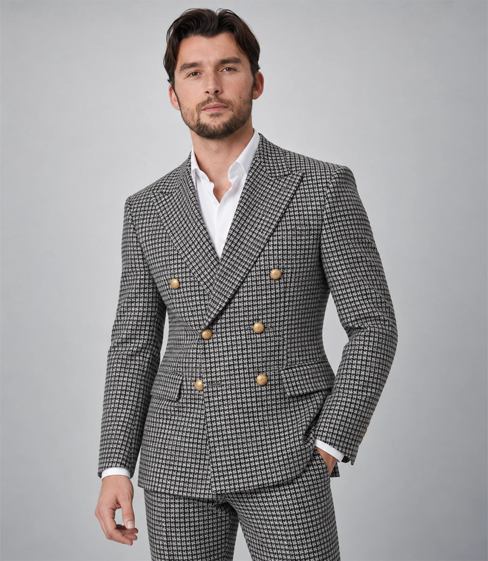 Shop Men's White Houndstooth Double Breasted Suit - Suit Heritage