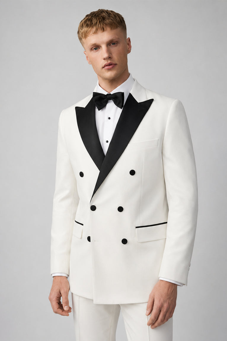 Men's White Peak Lapel Double Breasted Tuxedo - Suit Heritage