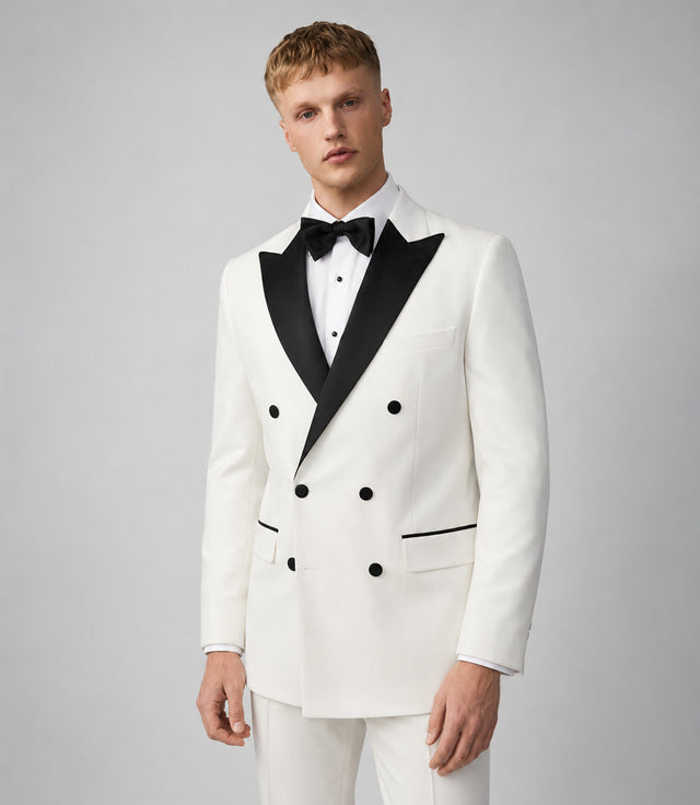 Men's White Peak Lapel Double Breasted Tuxedo - Suit Heritage