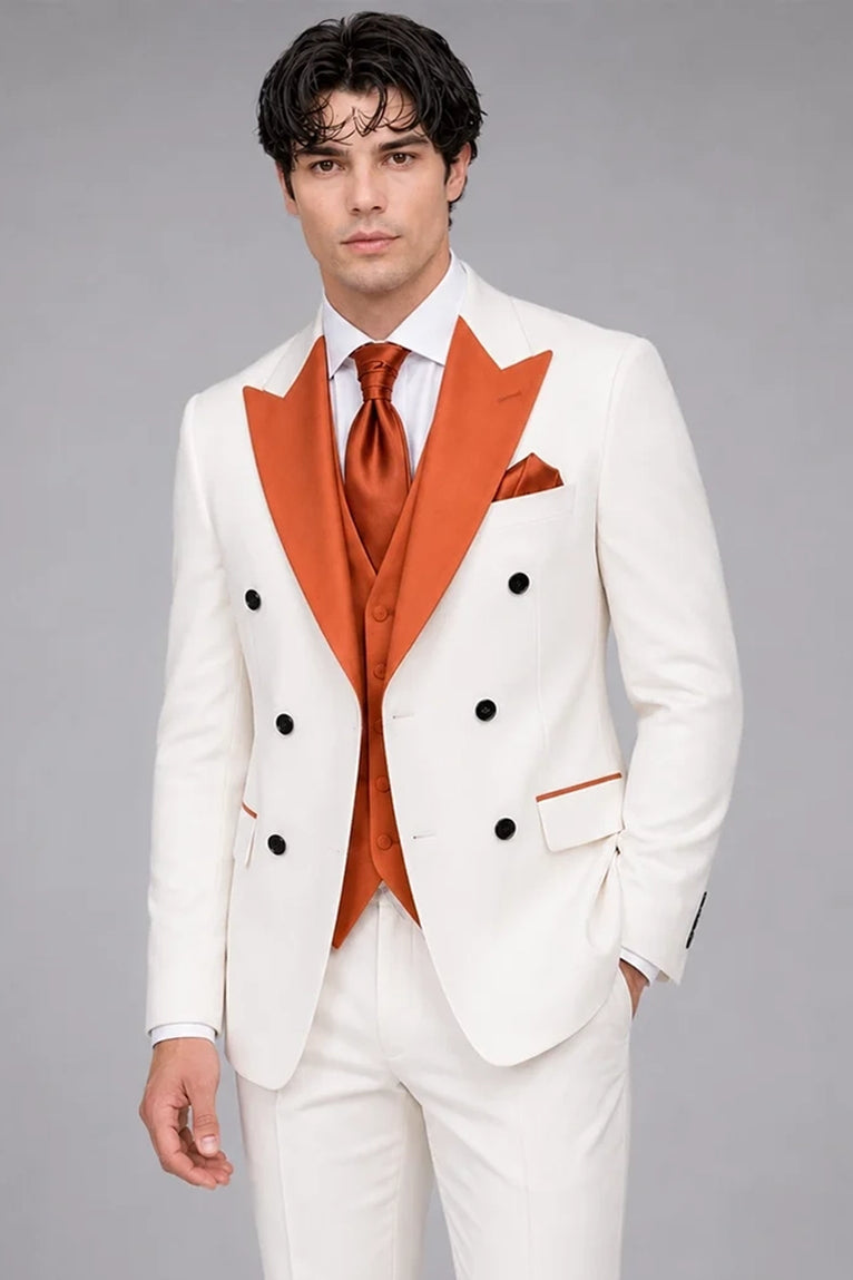 Shop Men's White & Persimmon Wedding 3 Piece Tuxedo - Suit Heritage