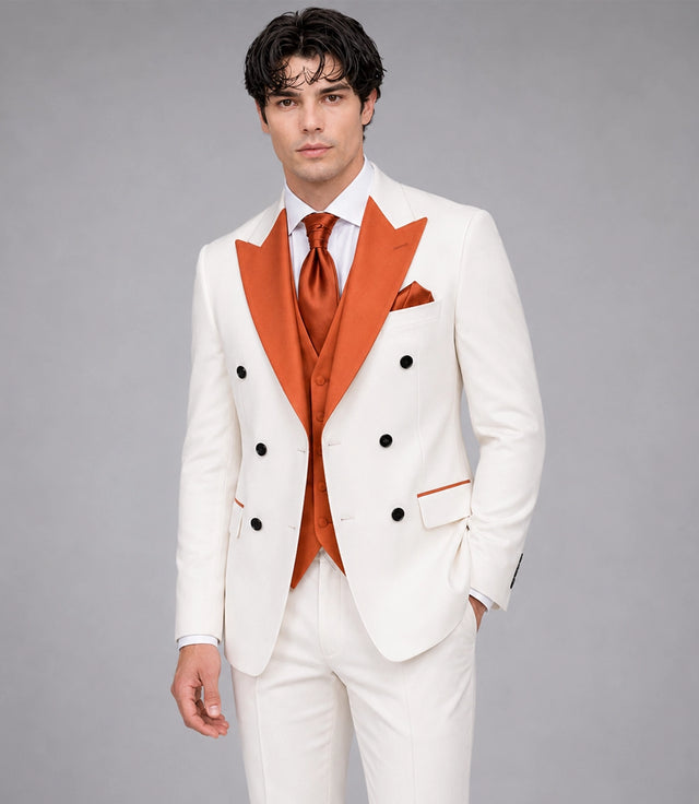 Shop Men's White & Persimmon Wedding 3 Piece Tuxedo suit  -  Suit Heritage