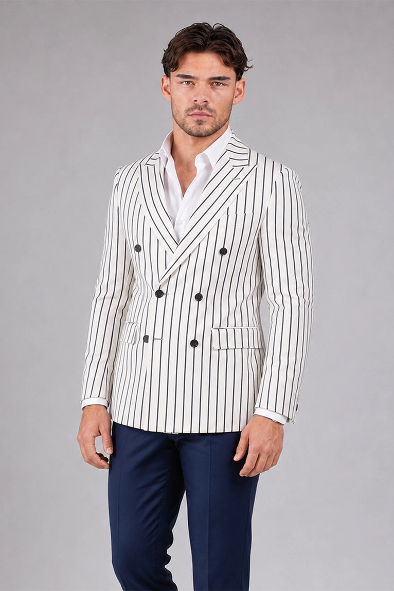 Shop Men's White Pinstripe Double Breasted Suit - Suit Heritage