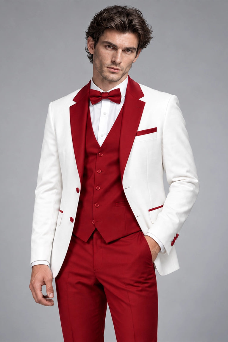 Shop Men's White & Red 3 Piece Tuxedo - Suit Heritage