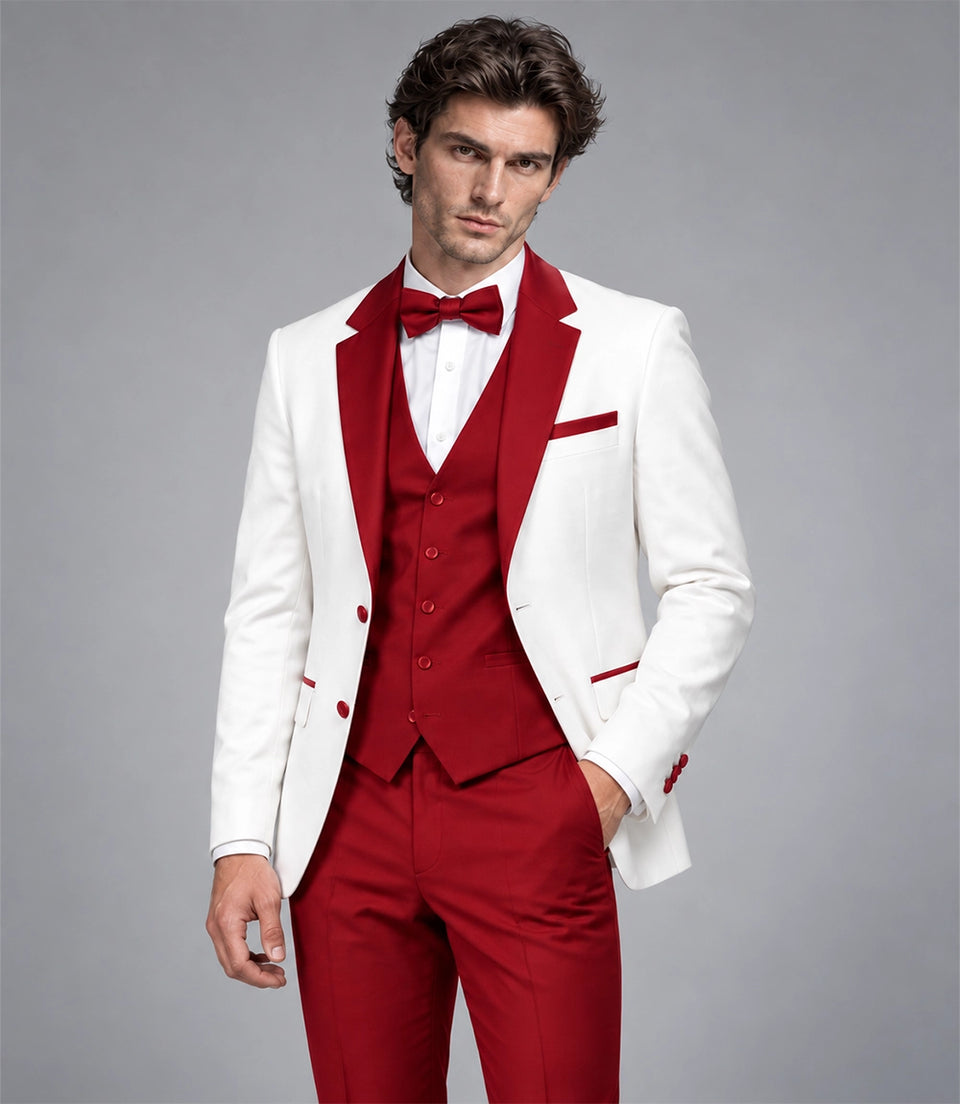 Shop Men's White & Red 3 Piece Tuxedo - Suit Heritage