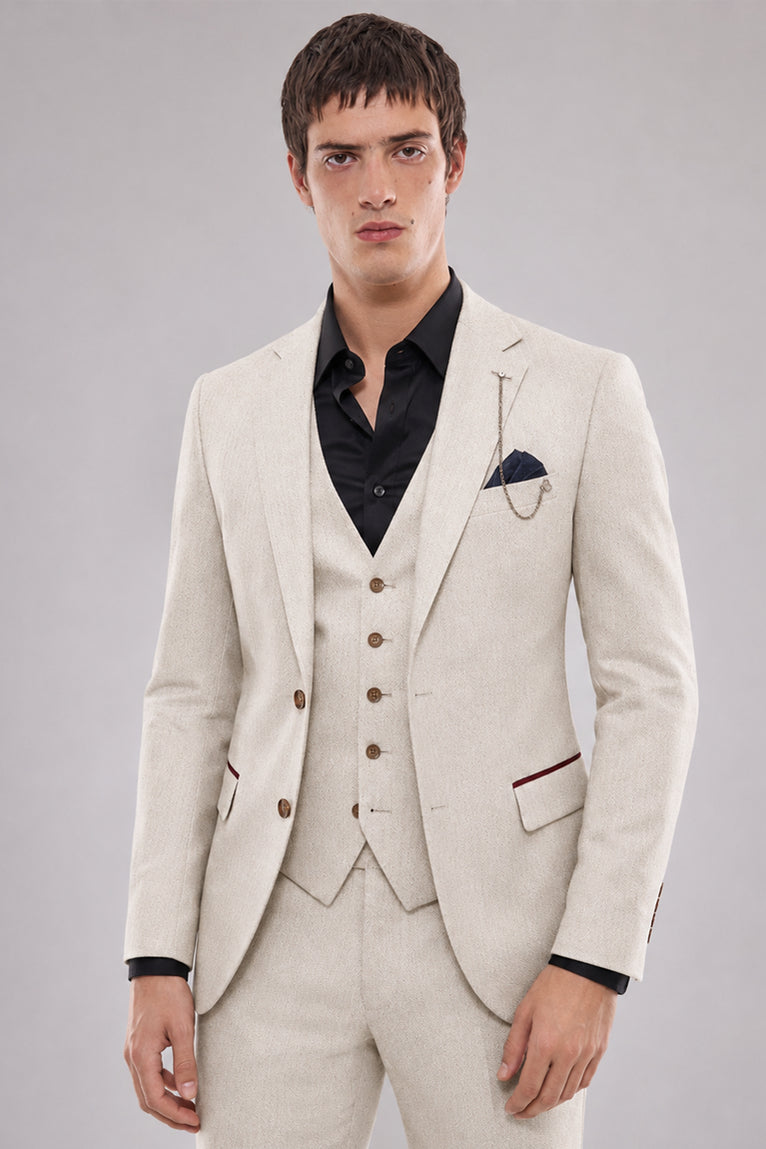 Shop Men's Wool Solid Cream 3 Piece Suit - Suit Heritage
