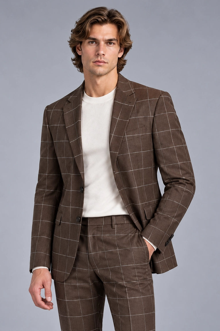Shop Men's Wool Windowpane Brown Casual Suit  -  Suit Heritage
