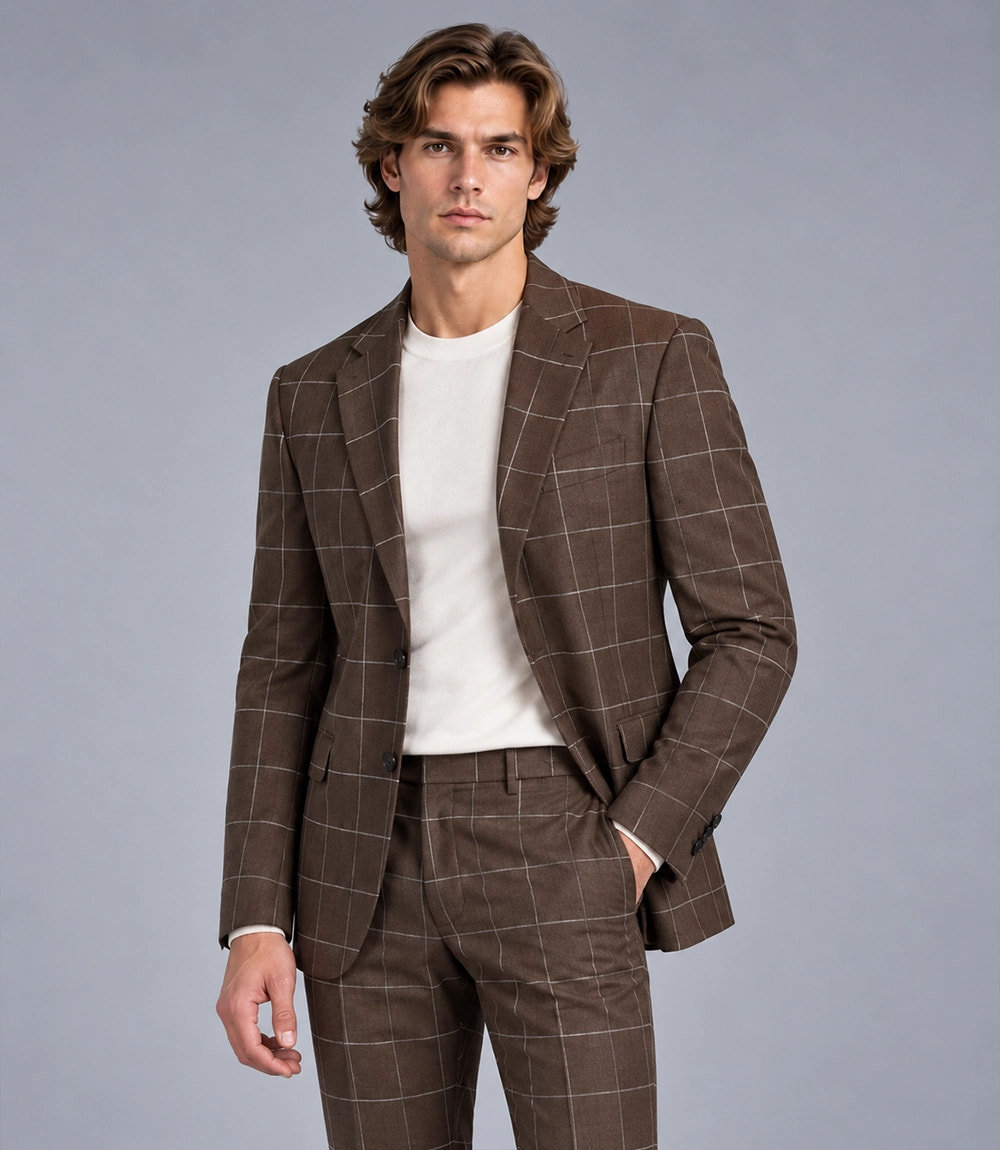 Shop Men's Wool Windowpane Brown Casual Suit  -  Suit Heritage