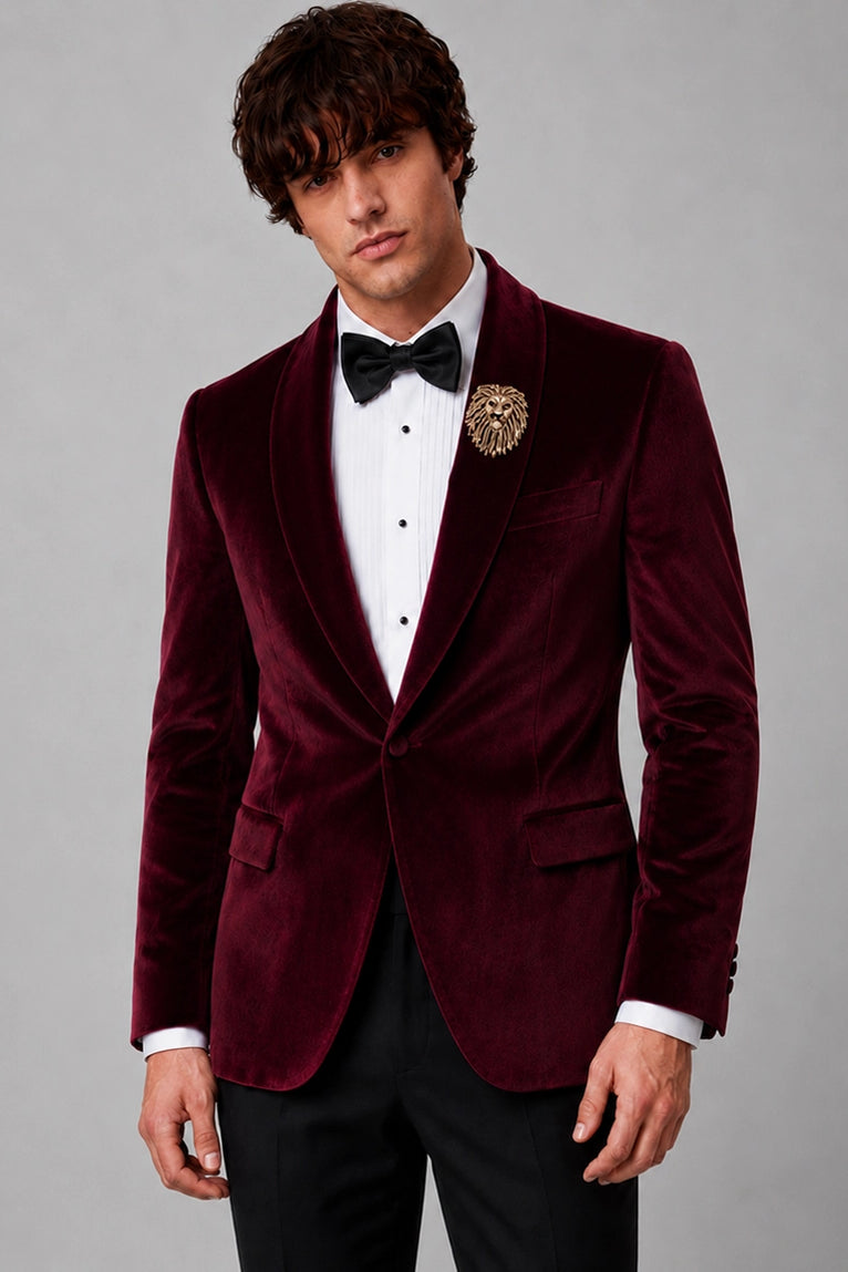 Shop Men's burgunday Velvet Tuxedo  -  Suit Heritage