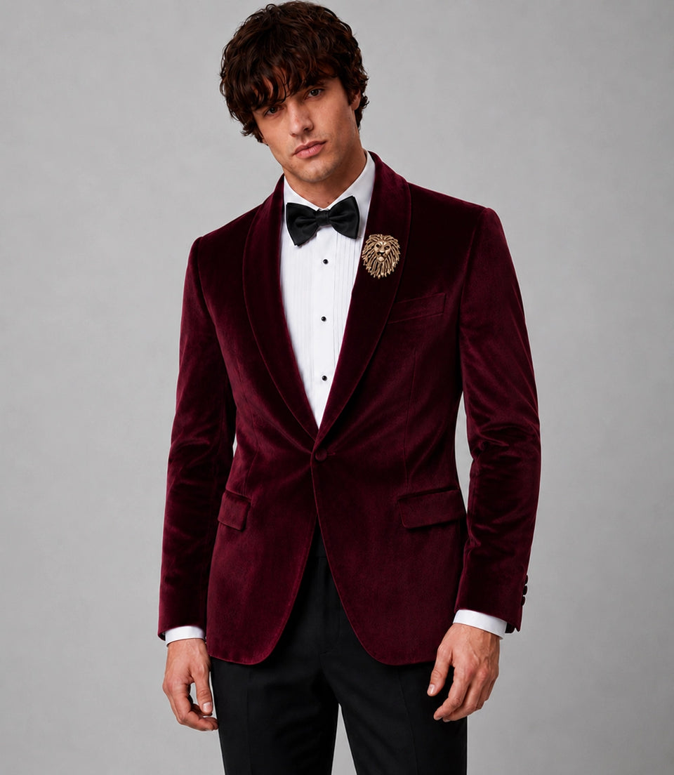 Shop Men's burgunday Velvet Tuxedo  -  Suit Heritage