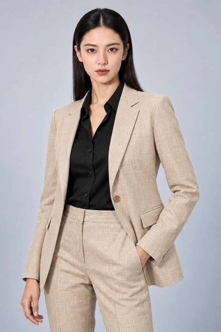 Shop Women's Beige Linen 2 Piece Suit - Suit Heritage