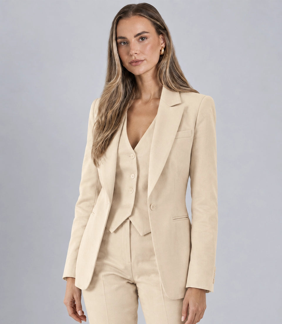 Shop Women's Beige Solid 3 Piece Suit -  Suit Heritage