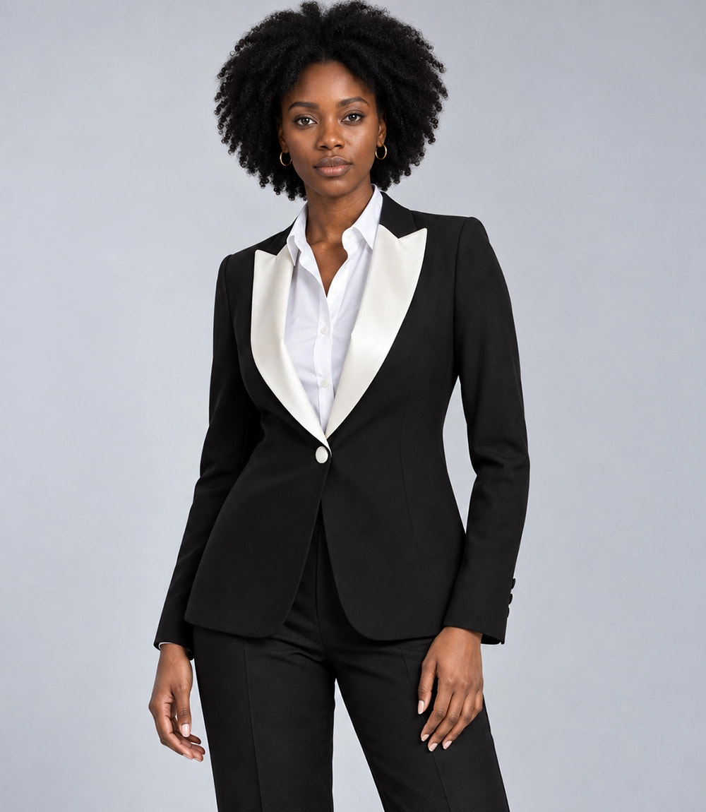 Shop Women's Black Contrast Lapel Tuxedo -  Suit Heritage