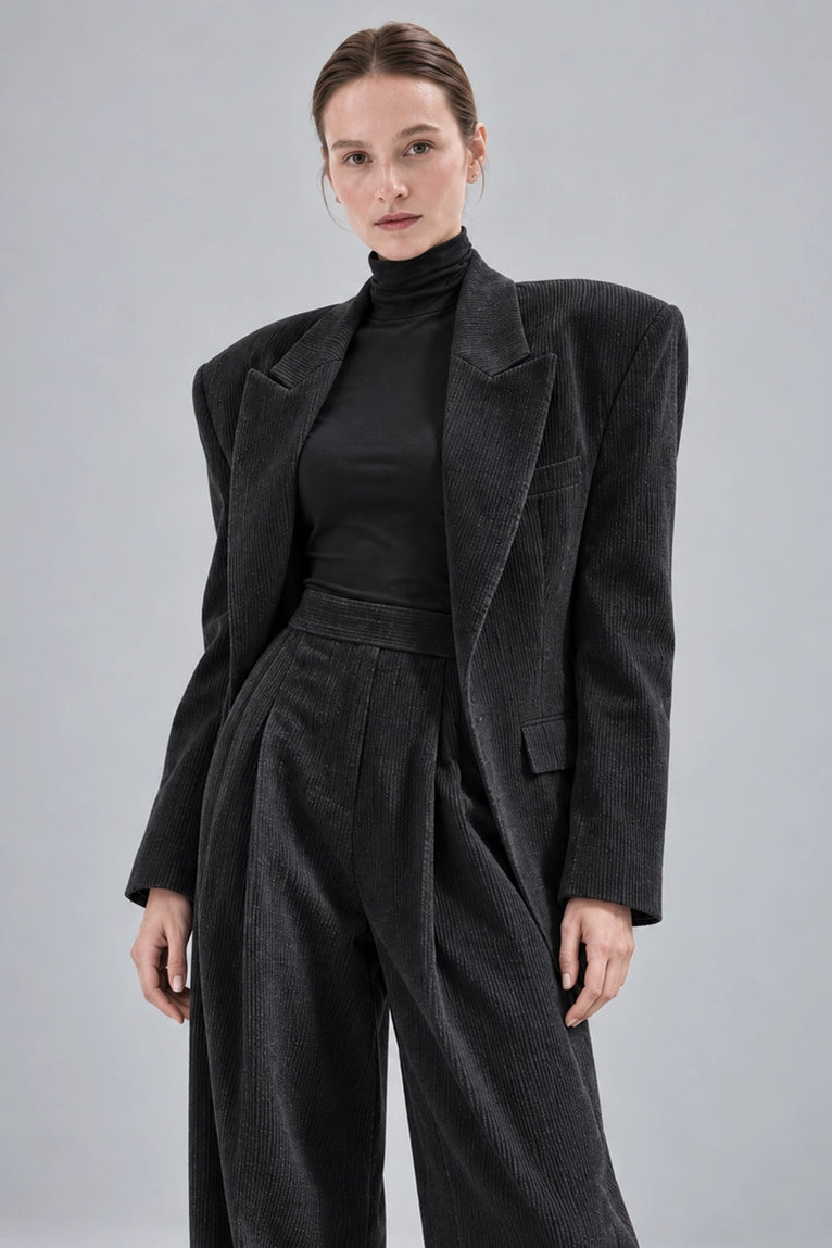 Shop Women's Black Corduroy Loose Fit Suit -  Suit Heritage