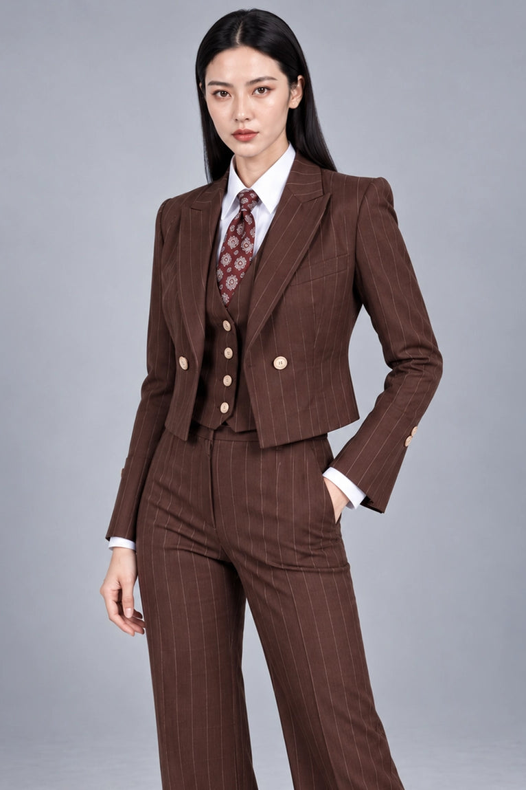 Shop Women's Brown Pinstripe Cropped Suit  -  Suit Heritage