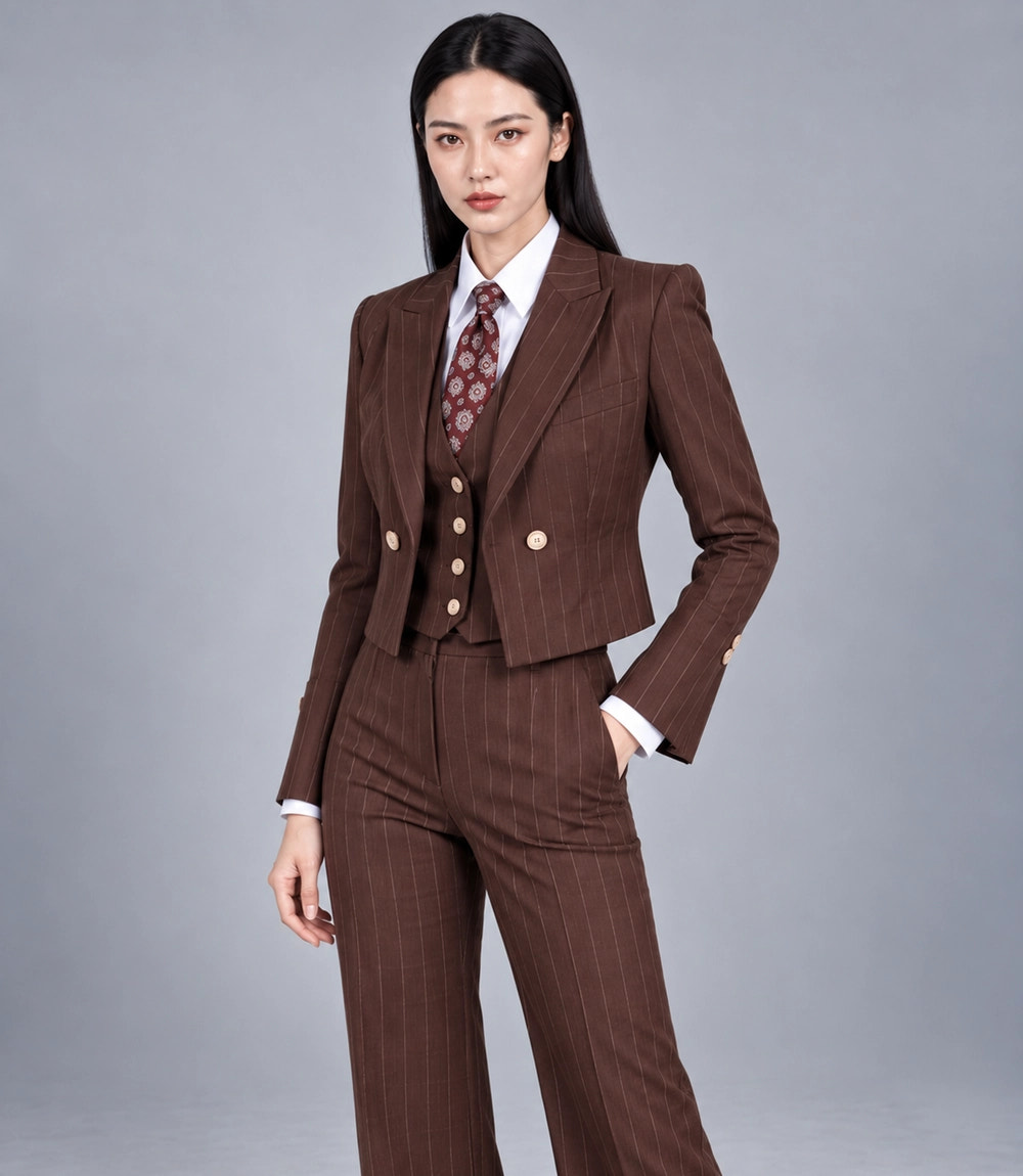 Shop Women's Brown Pinstripe Cropped Suit  -  Suit Heritage