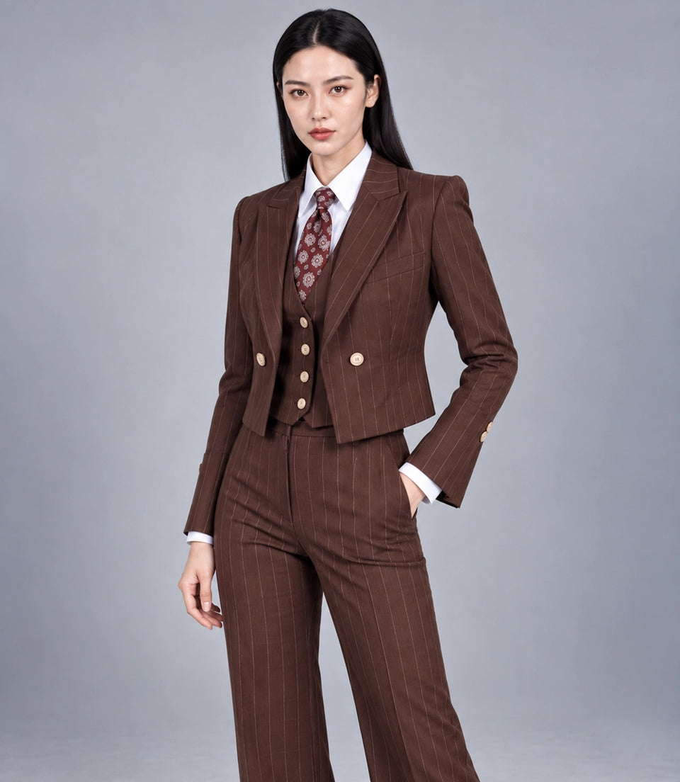 Shop Women's Brown Pinstripe Cropped Suit  -  Suit Heritage