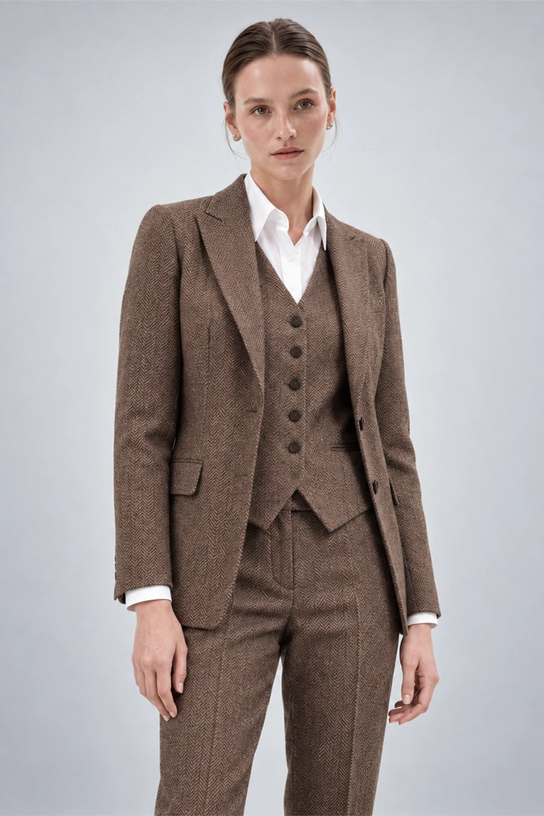 Shop Women's Brown Tweed Herringbone 3 Piece Suit - Suit Heritage