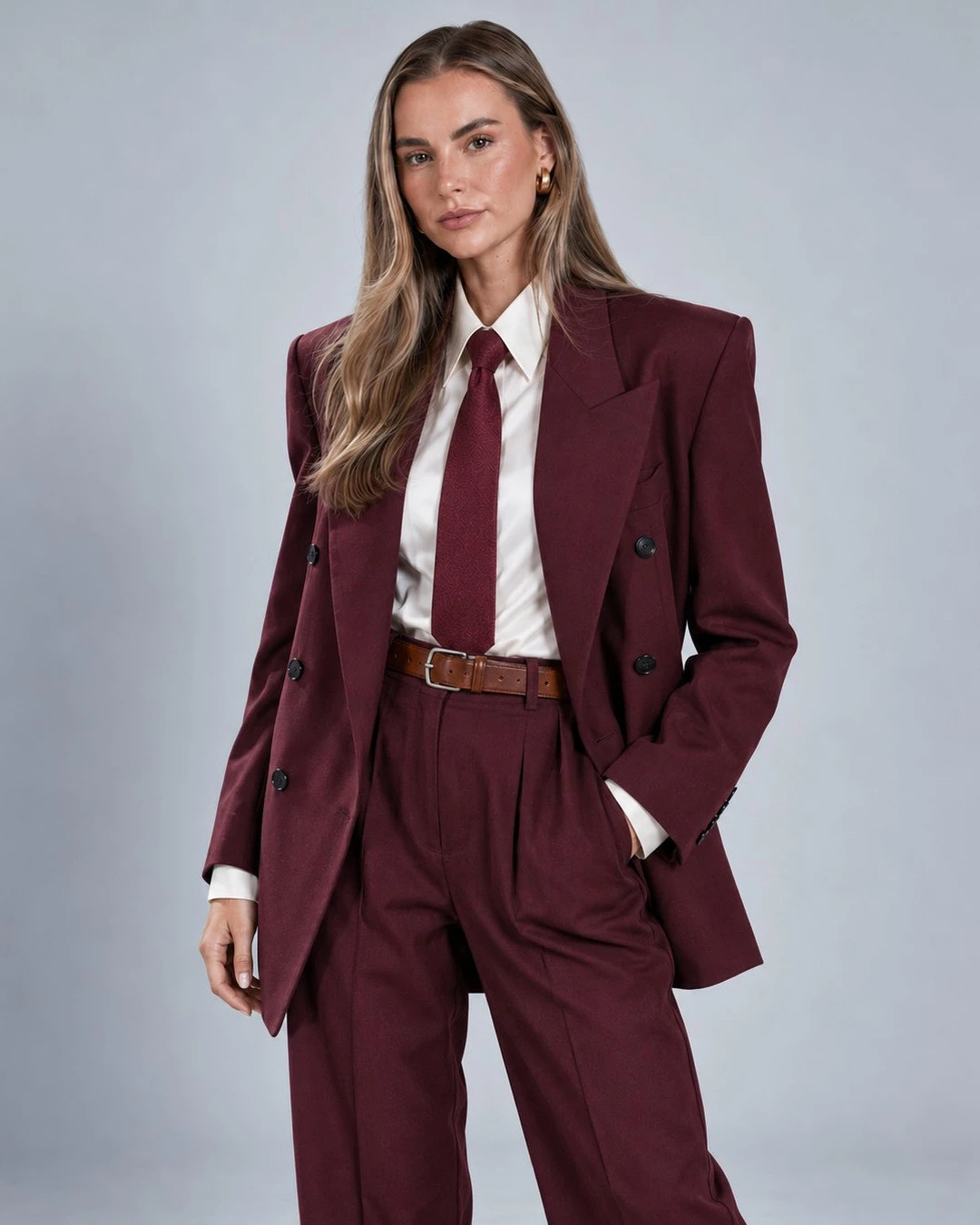 Shop Women's Burgundy Oversized Pantsuit -  Suit Heritage