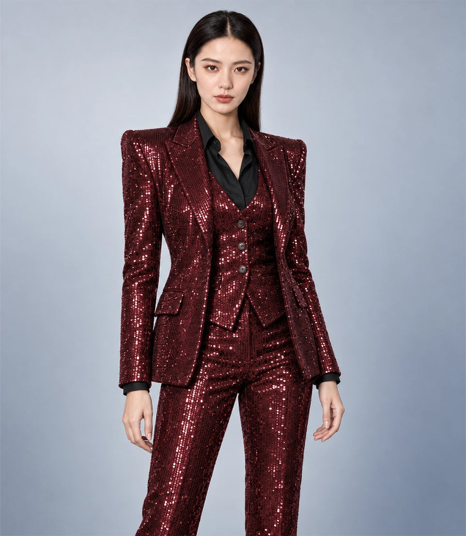 Shop Women's Burgundy Sequin Suit - Suit Heritage