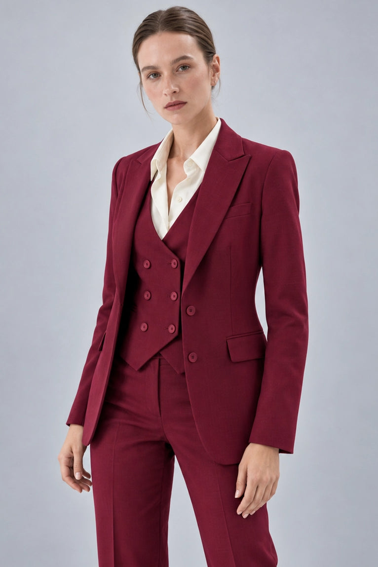 Shop Women's Burgundy Solid 3 Piece Suit-  Suit Heritage