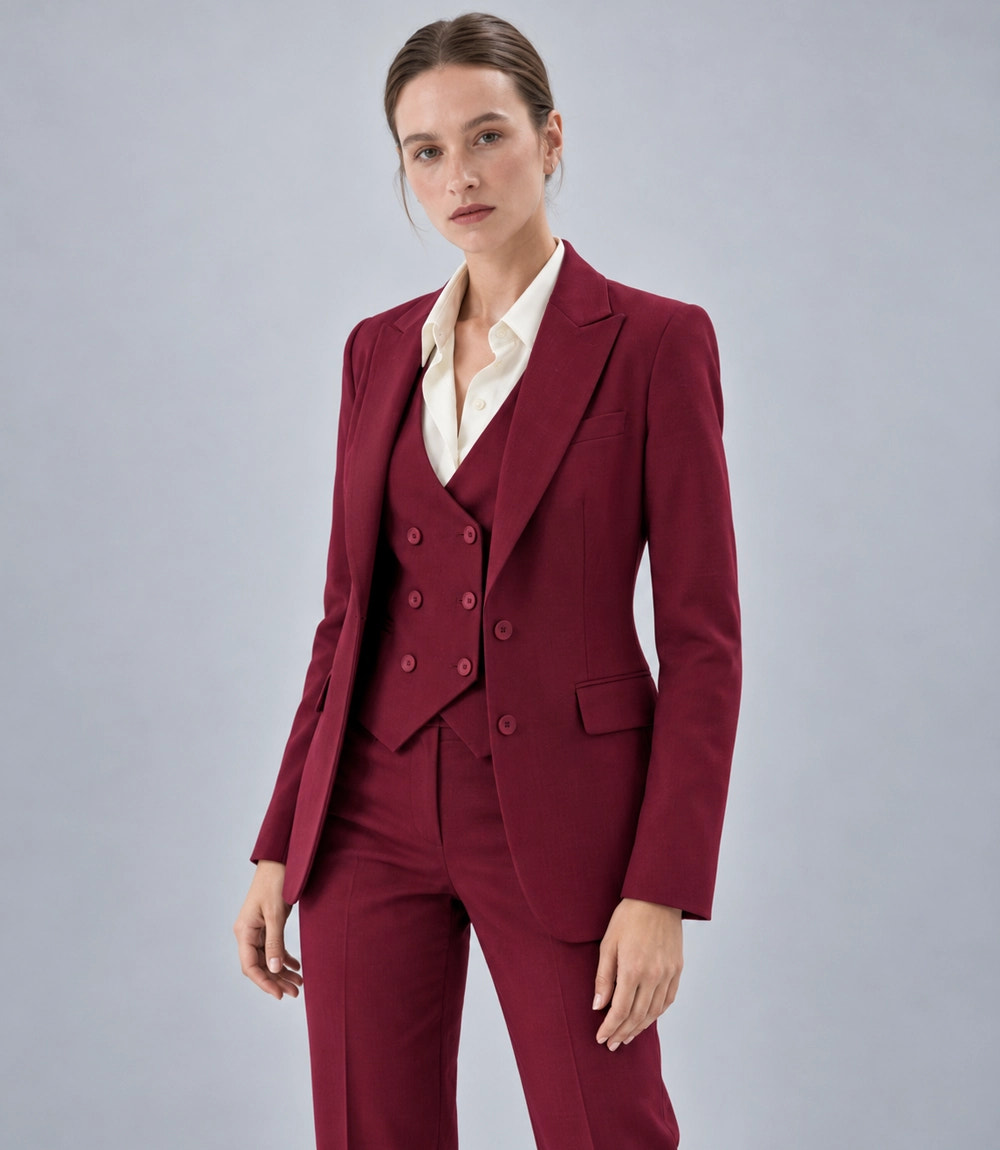 Shop Women's Burgundy Solid 3 Piece Suit-  Suit Heritage