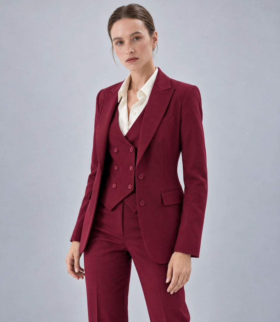 Shop Women's Burgundy Solid 3 Piece Suit-  Suit Heritage
