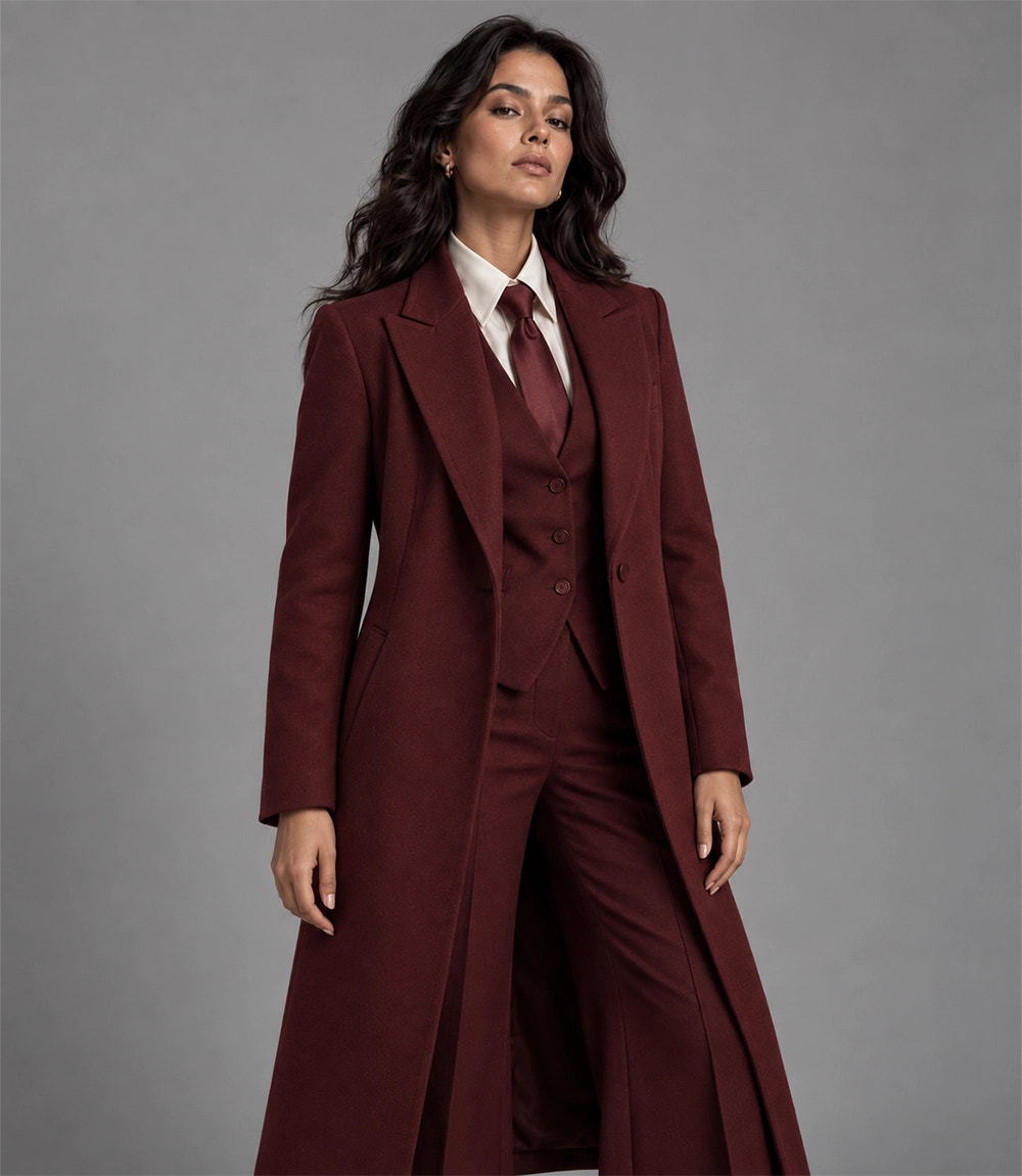 Shop Women's Burgundy Wool Blend 3 Piece Suit - Suit Heritage