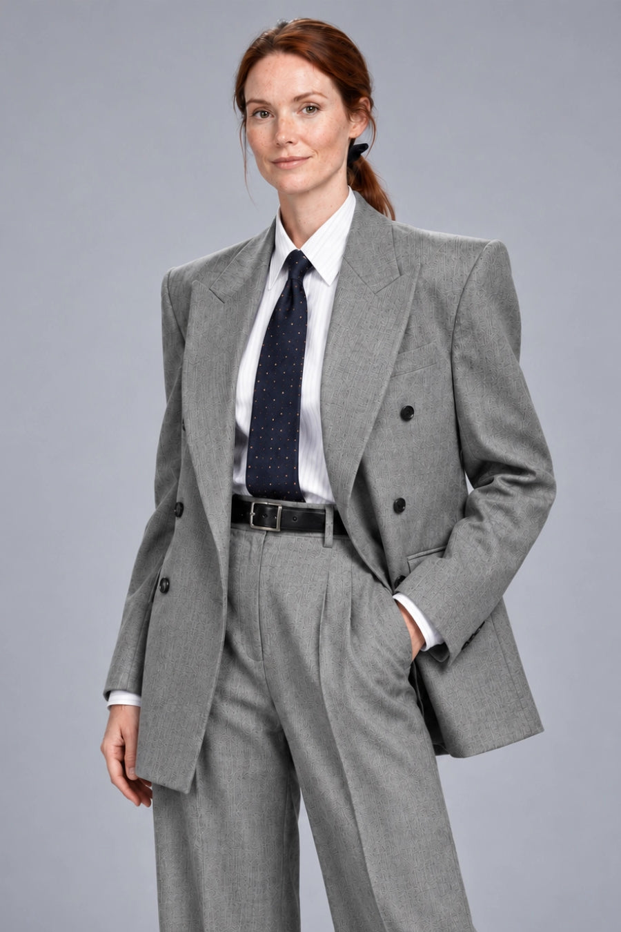 Shop Women's Grey Double breasted Wide Leg Suit -  Suit Heritage