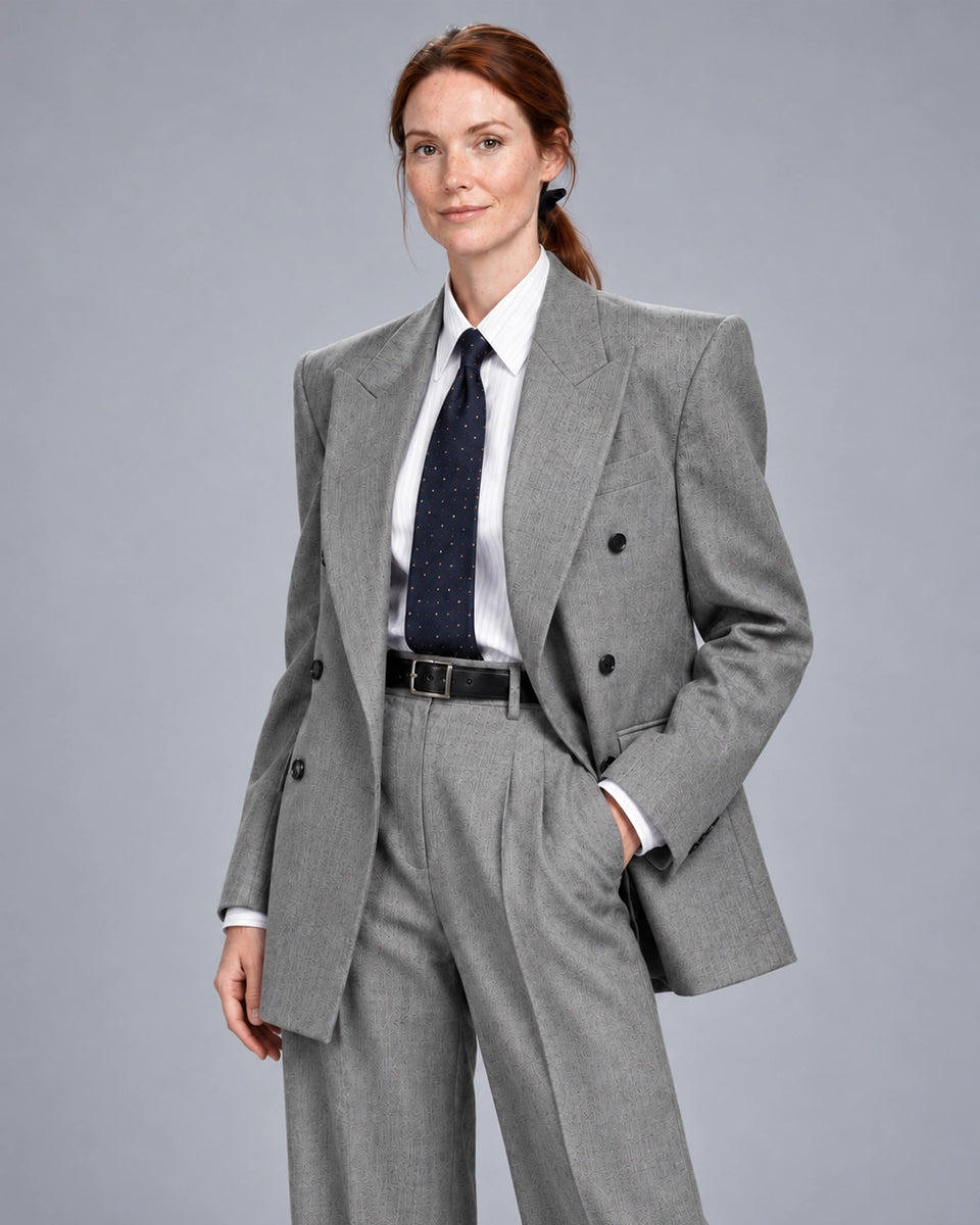 Shop Women's Grey Double breasted Wide Leg Suit -  Suit Heritage