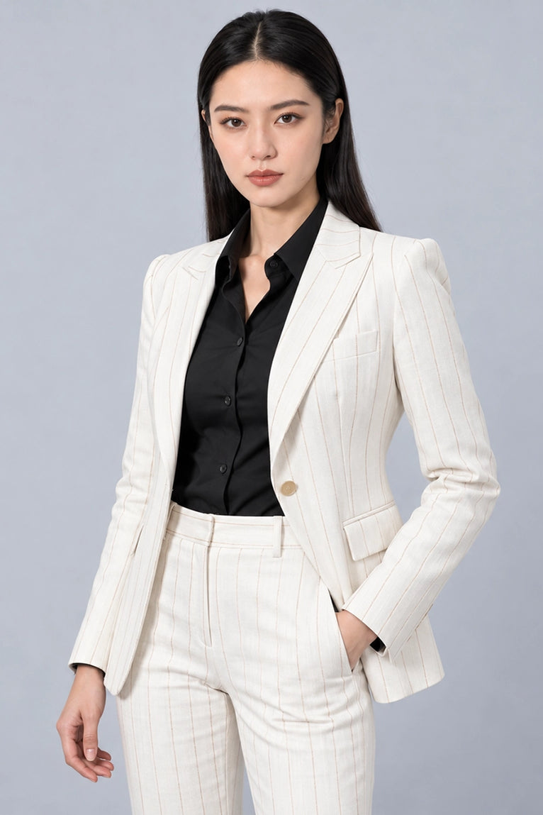 Shop Women's Ivory Cotton Pinstripe 2 Piece Suit - Suit Heritage