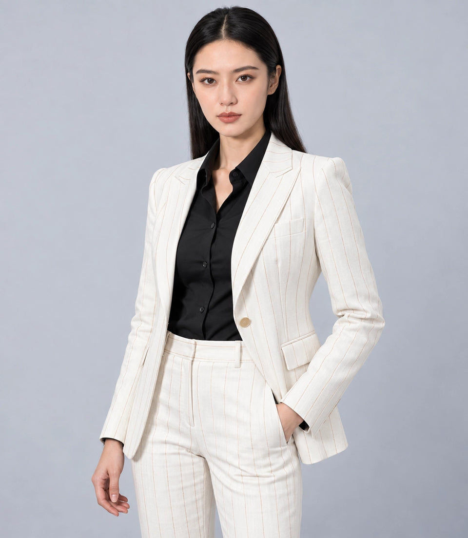 Shop Women's Ivory Cotton Pinstripe 2 Piece Suit - Suit Heritage