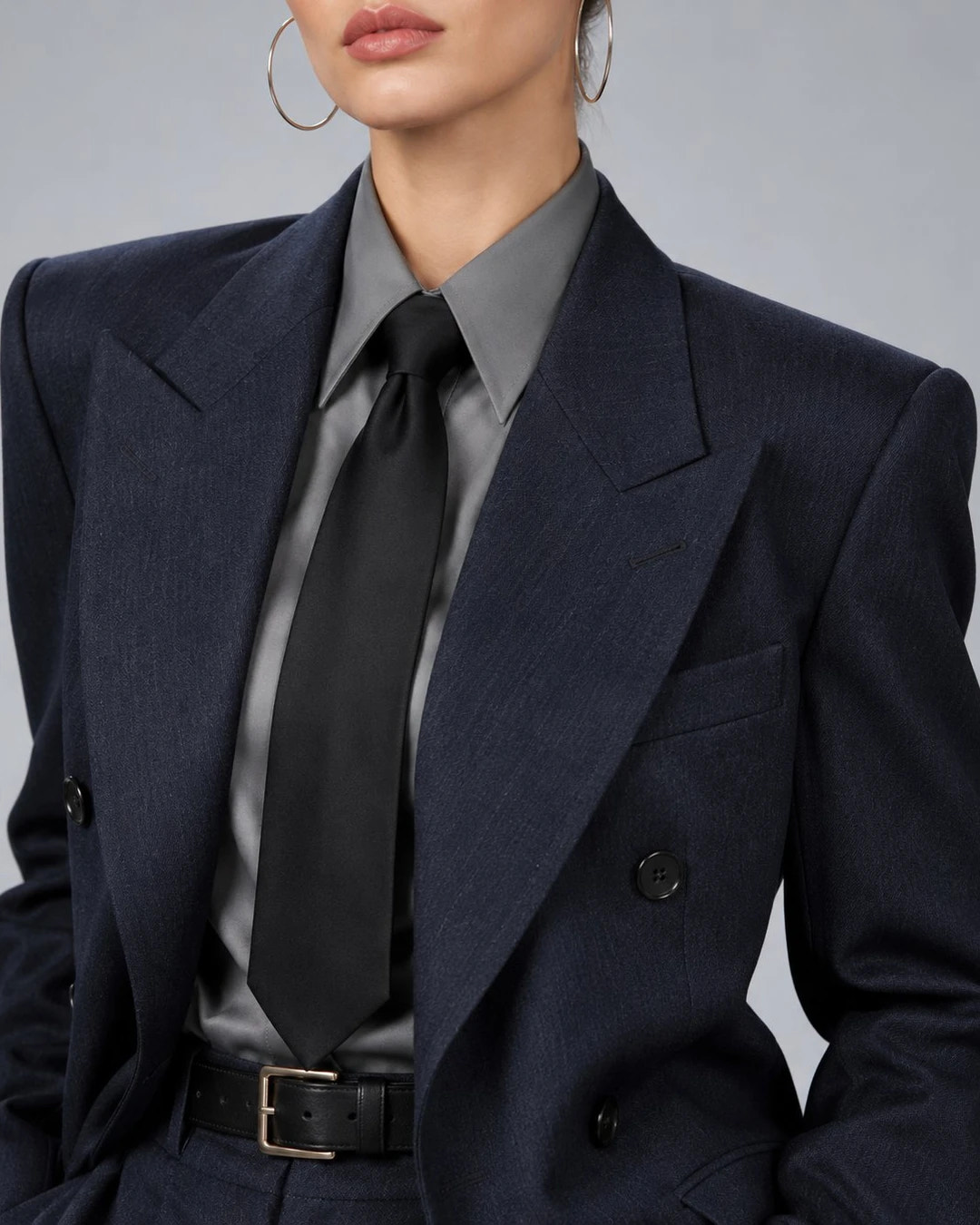 Vintage Women's Navy Oversized Pantsuit Closeup -  Suit Heritage