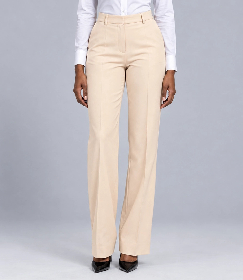 Women's Beige Formal Tuxedo Pant  -Suit Heritage