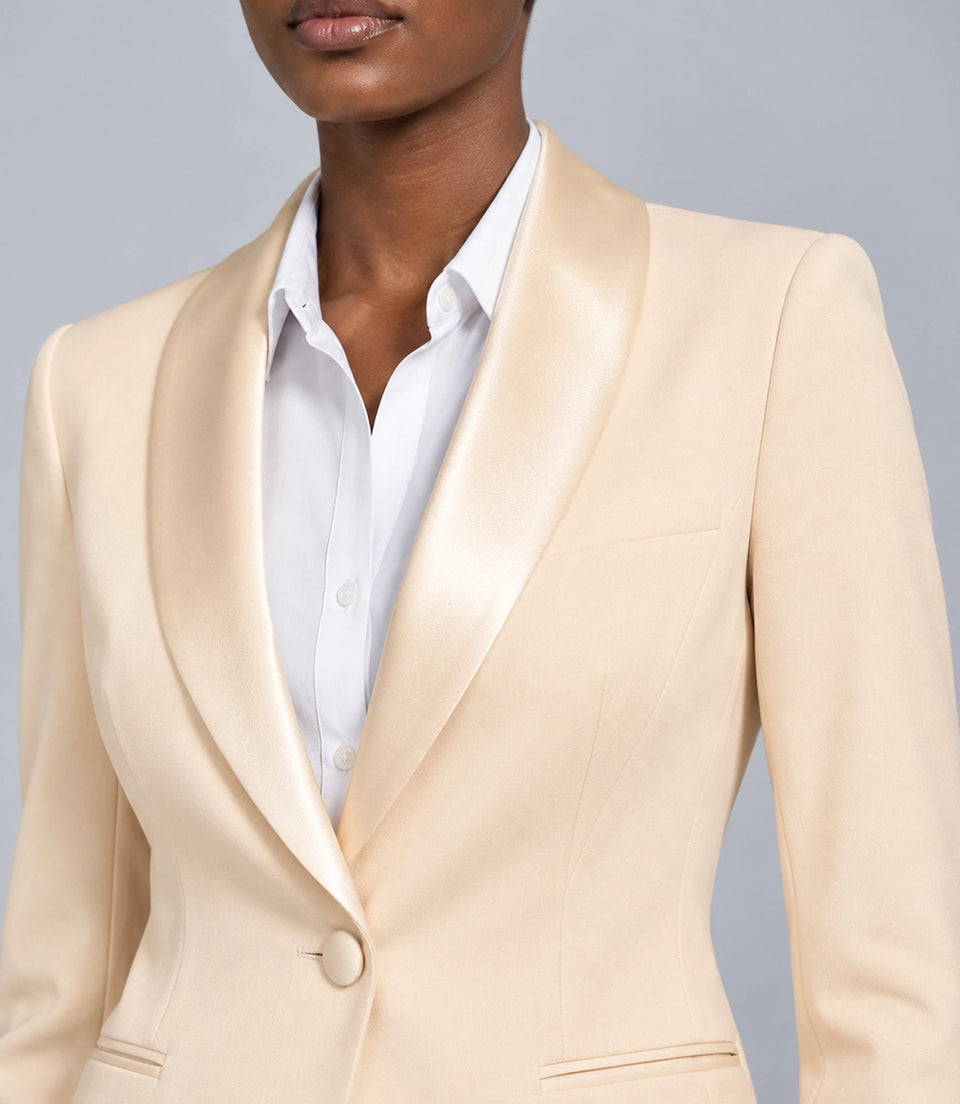 Women's Beige Formal Tuxedo closeup -  Suit Heritage