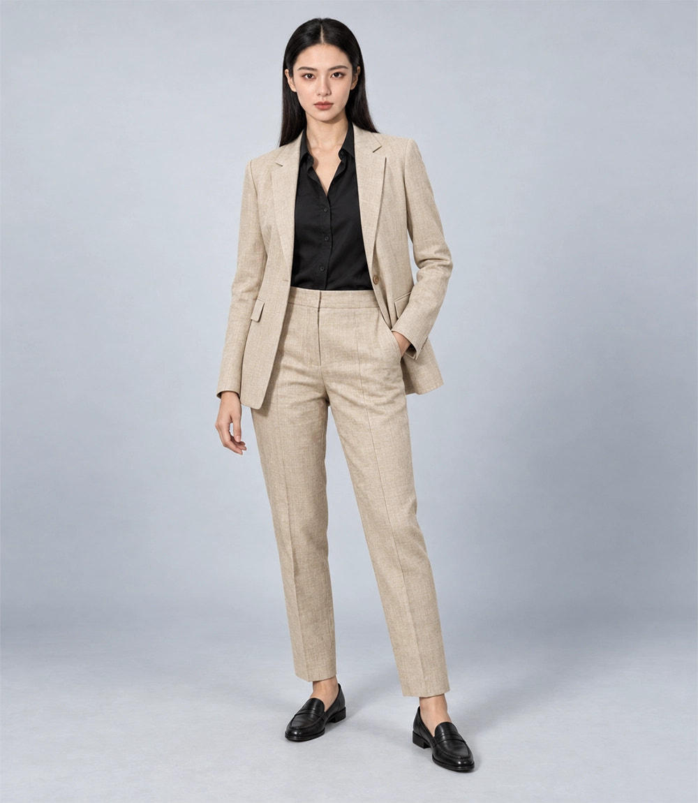 Women's Beige Linen 2 Piece Suit - Suit Heritage