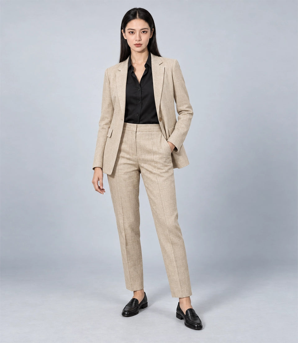 Women's Beige Linen 2 Piece Suit - Suit Heritage