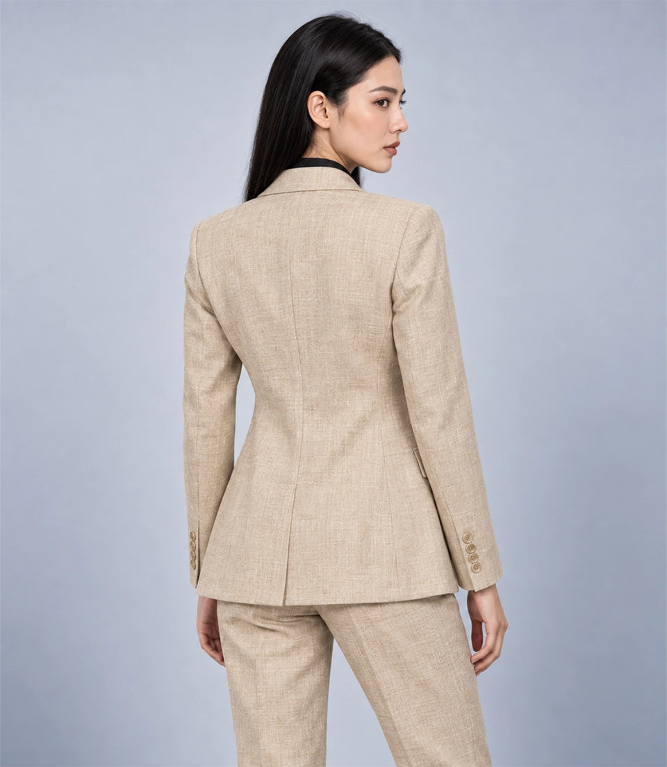 Women's Beige Linen 2 Piece Suit Back - Suit Heritage