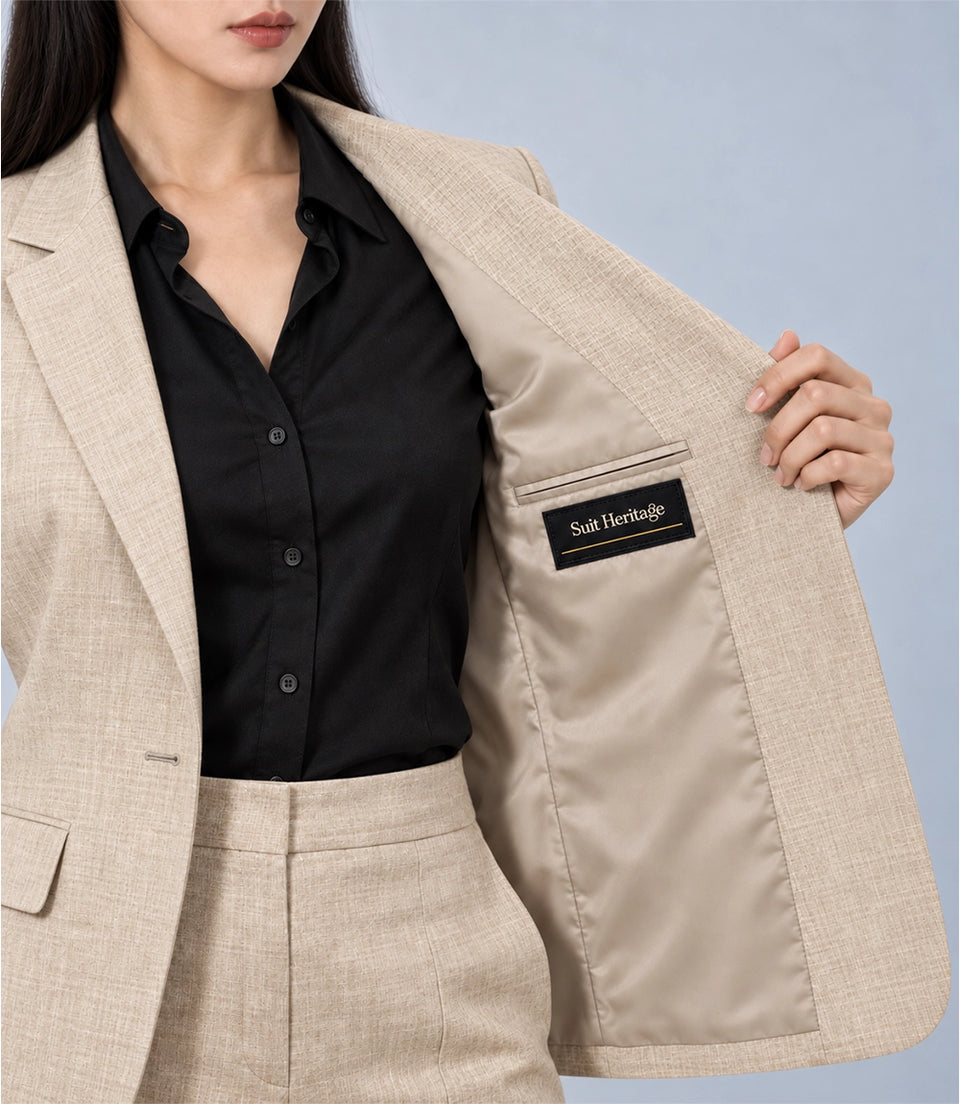 Women's Beige Linen 2 Piece Suit Inner - Suit Heritage