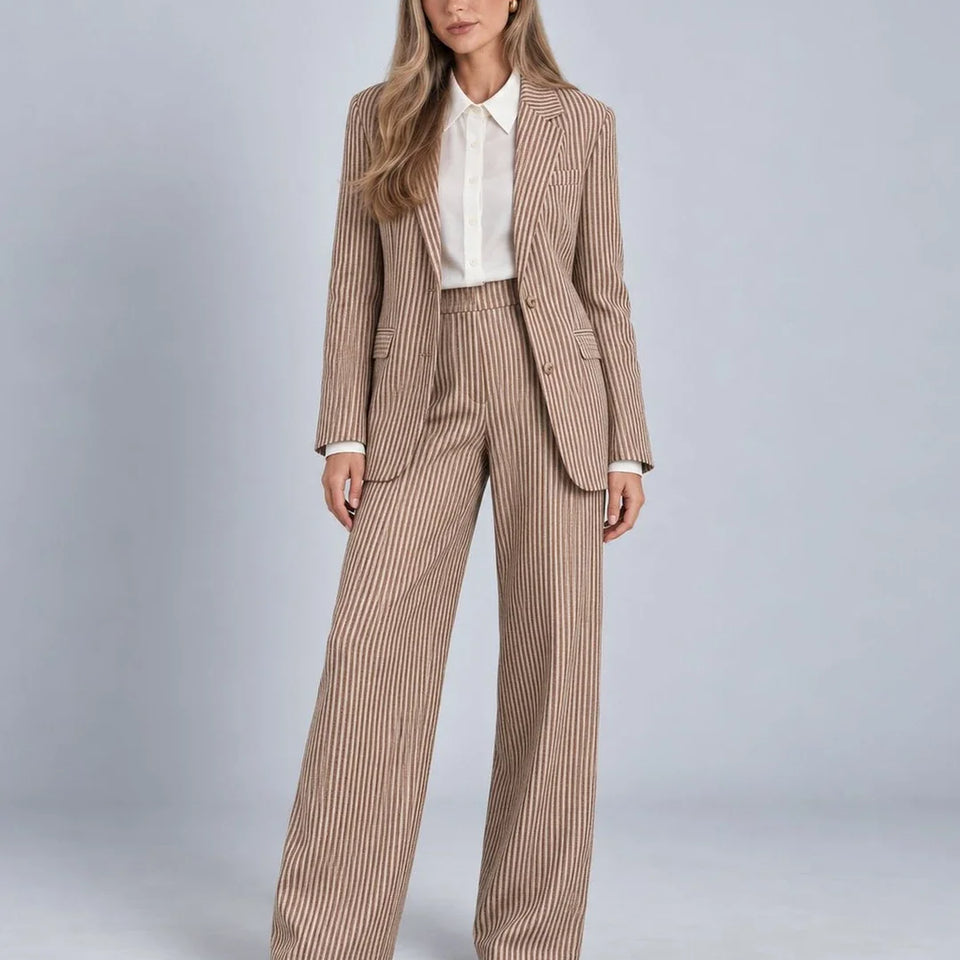 Women’s Beige Pinstripe 3 Piece Suit -  Suit Heritage