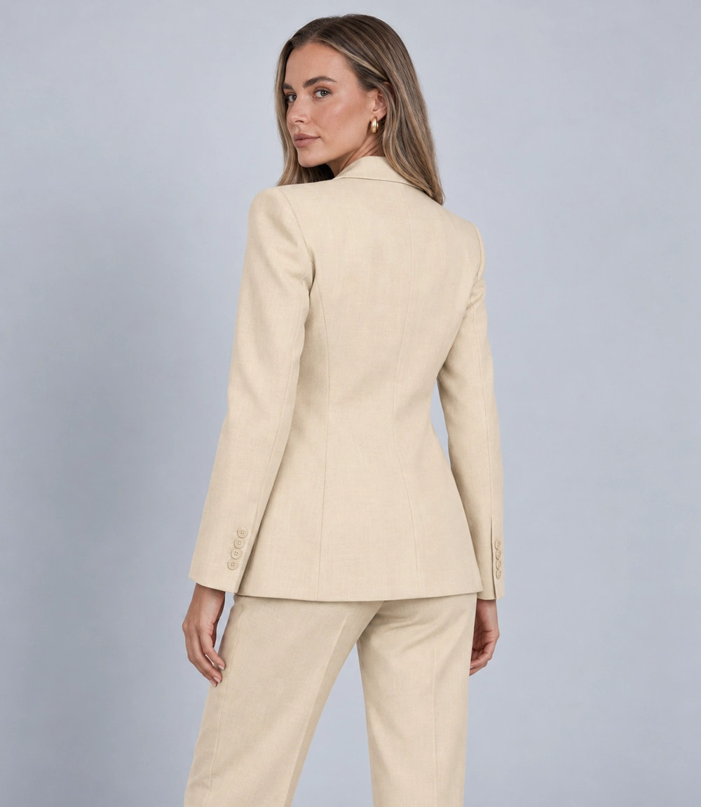 Women's Beige Solid 3 Piece Suit Back  -  Suit Heritage