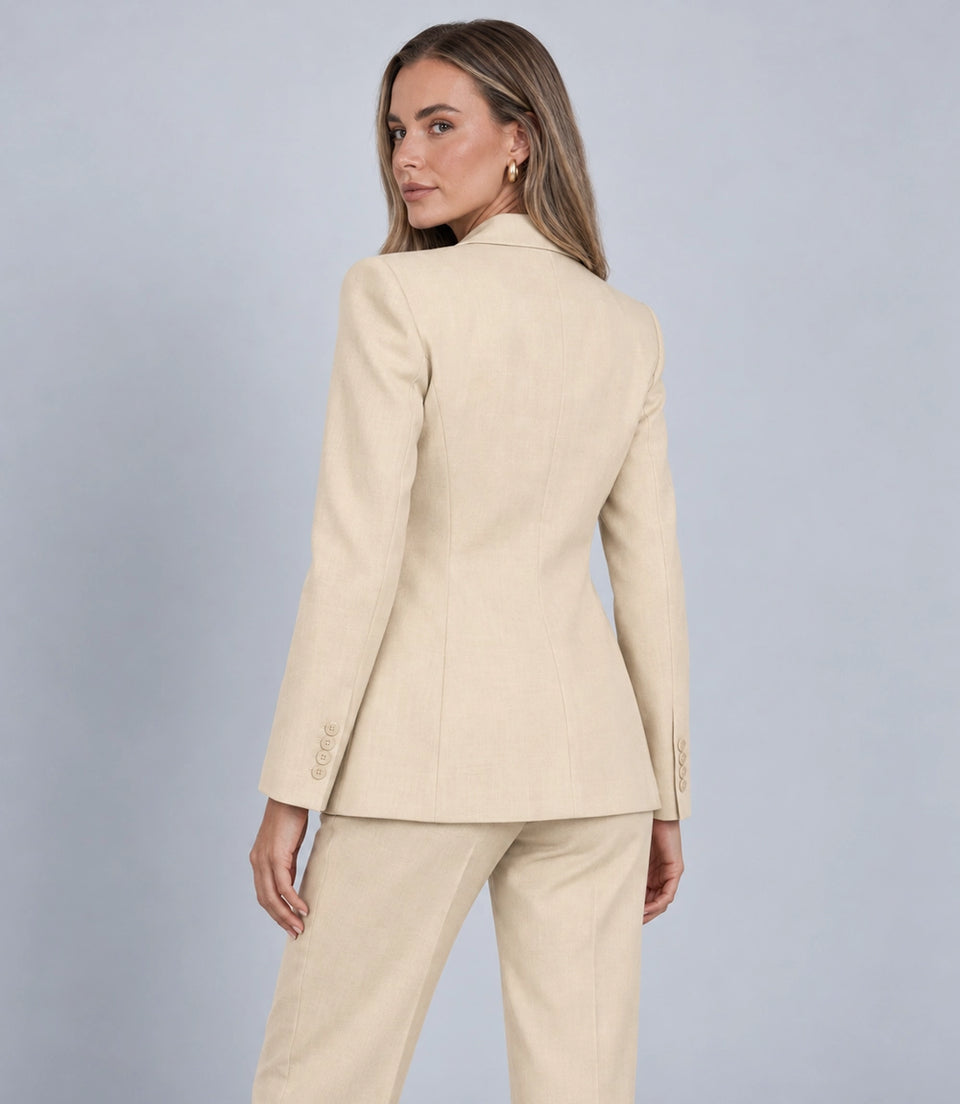 Women's Beige Solid 3 Piece Suit Back  -  Suit Heritage